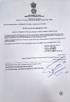 MCA Certificate of Incorporation